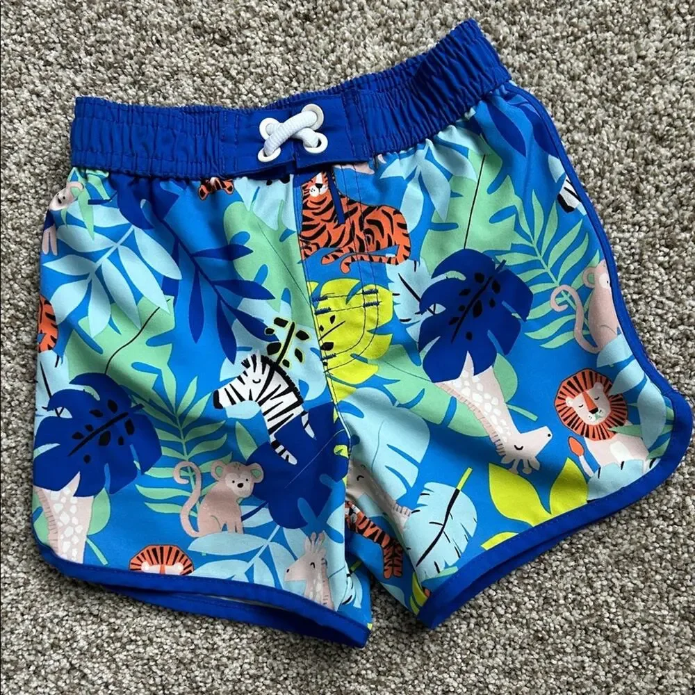 Kids Colorful Jungle Print Swim Shorts, 2 Toddler